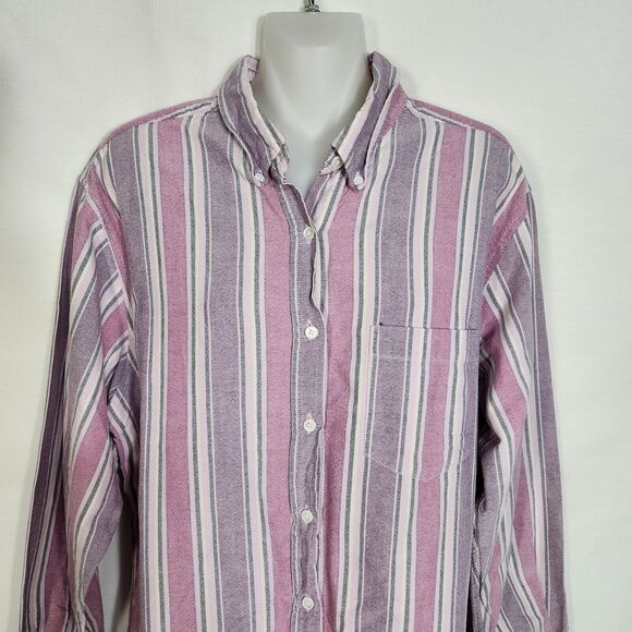 Cabin Creek Womens Top Large Striped Pink Purple Button Front Long Sleeve Shirt - Picture 3 of 8